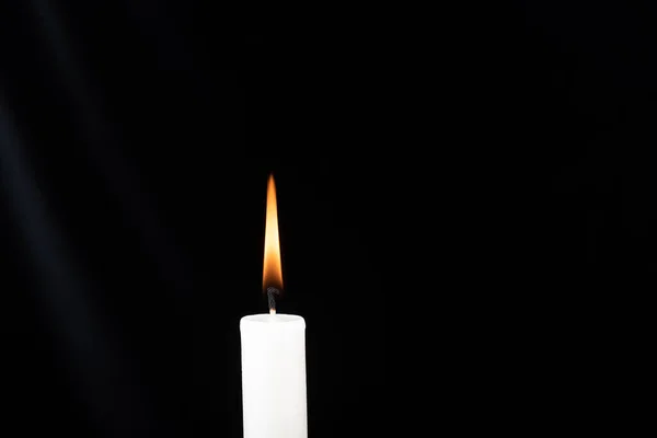 Burning Candle Front Black Velvet Background Some Drapery Left Copy — Stock Photo, Image