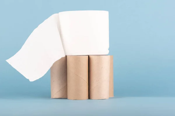 Eine Rolle Toilettenpapier auf Toilettenpapierrollen aus Karton. — Stockfoto