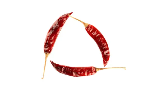 Three Dry Hot Pepper Pods Isolated White Background Copy Space — Stock Photo, Image