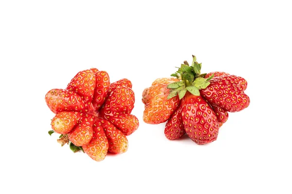 Două boabe de căpșuni de grădină izolate pe un fundal alb . — Fotografie, imagine de stoc