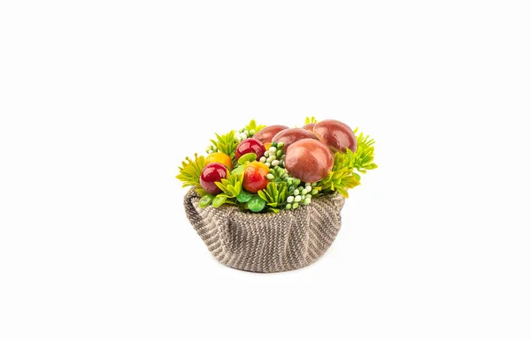 Composition Mushrooms Reindeer Lichen Berries Basket White Background Copy Space — Stock Photo, Image