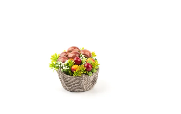 Artificial Mushrooms Flowers Basket Burlap Basket Mushrooms Reindeer Lichen White — 스톡 사진