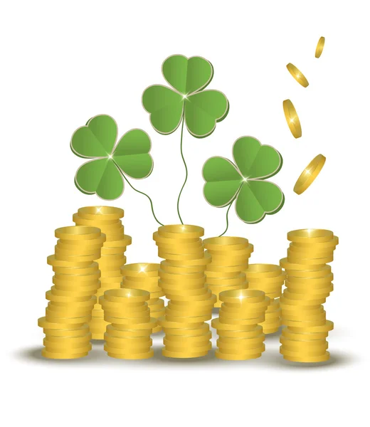 Dinheiro moeda shamrock salvando, vetor dia St. Patrick —  Vetores de Stock