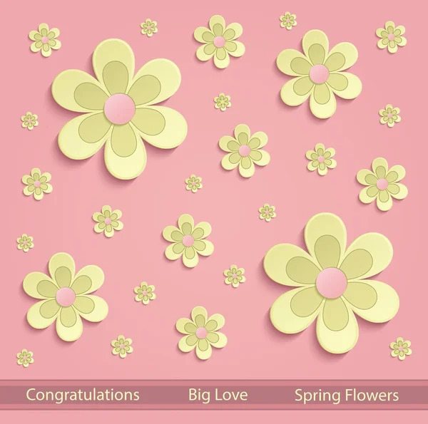 Blommor våren papper 3d rosa gula vektor — Stock vektor