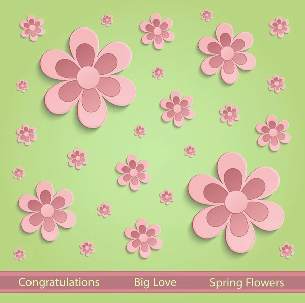 Flores Papel de primavera 3D verde vector rosa — Vector de stock