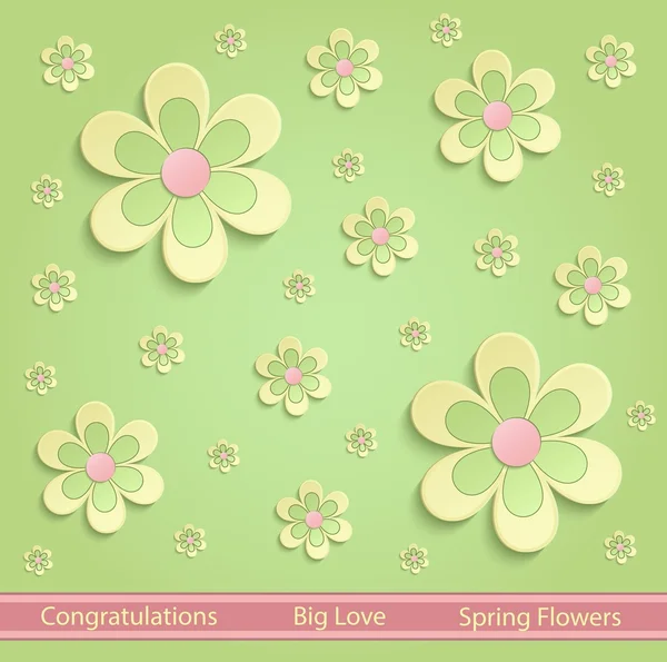 Flores Papel de primavera 3D verde amarillo rosa vector — Vector de stock