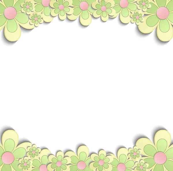 Flowers Spring border 3D yellow green pink vector — Stock Vector