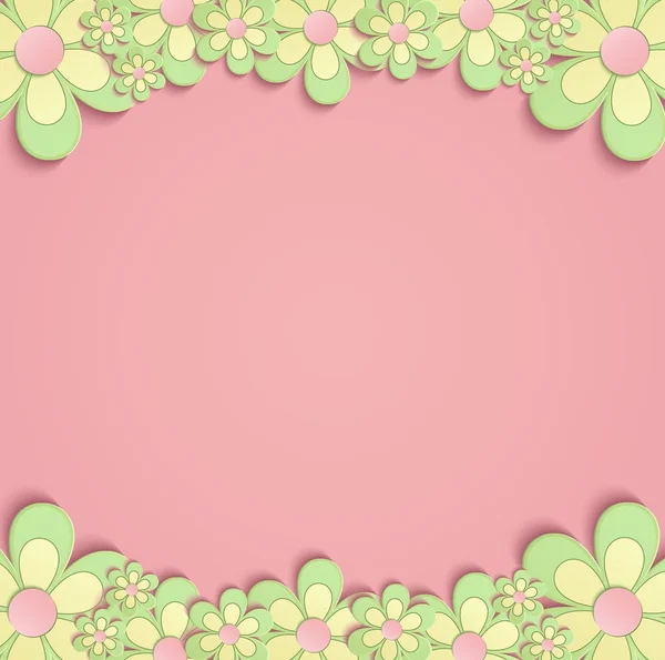 Fiori Spring border card 3D rosa verde vettore — Vettoriale Stock