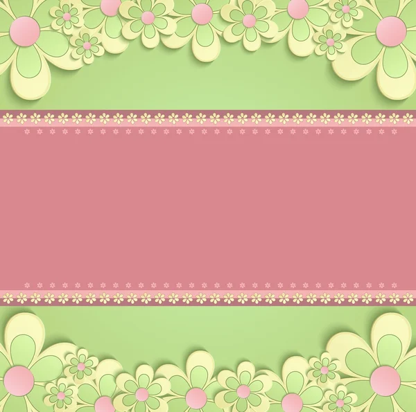 Ευχετήρια κάρτα λουλούδια 3d συγχαρητήρια πράσινο ροζ raster — Φωτογραφία Αρχείου