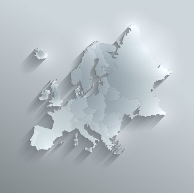 Europe siyasi harita cam kartı kağıt 3d raster tek tek devletlerin ayrı