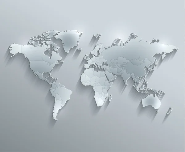Mapa político mundial papel cartão de vidro raster 3D estados individuais separados — Fotografia de Stock