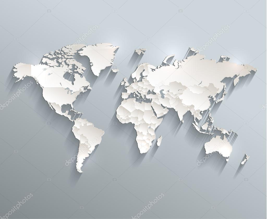 World political map 3D raster individual states separate