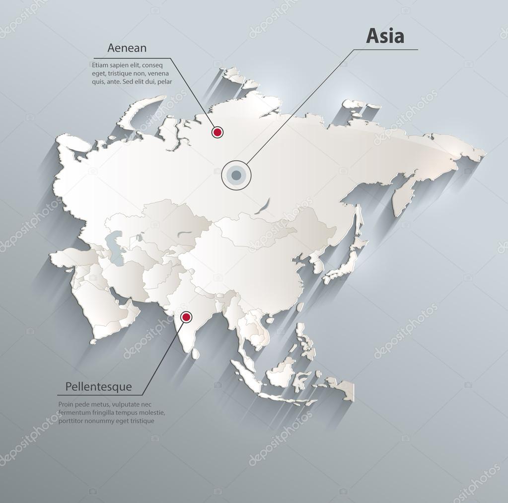 Asia political map 3D vector individual states separate