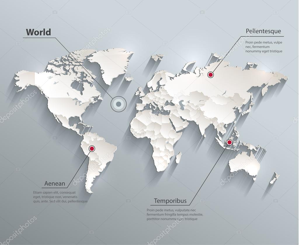 World political map 3D vector individual states separate