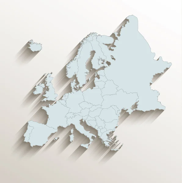 Europa mappa politica bianco blu 3D raster — Foto Stock