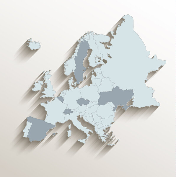 Политическая карта Европы белый синий 3D вектор
