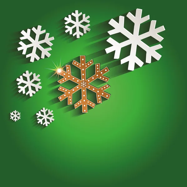 Weihnachten Schneeflocken Lebkuchen Grußkarte grünes Raster — Stockfoto