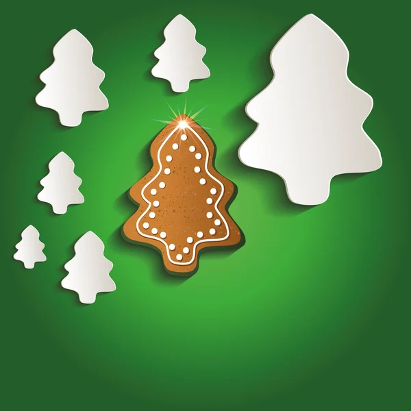 Christmas trees gingerbread greeting card green raster — Stock Photo, Image