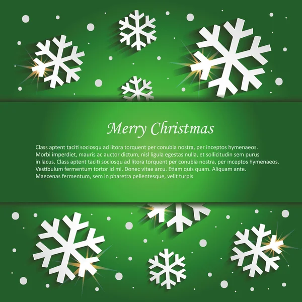 Navidad copos de nieve felicitaciones fondo verde vector — Vector de stock