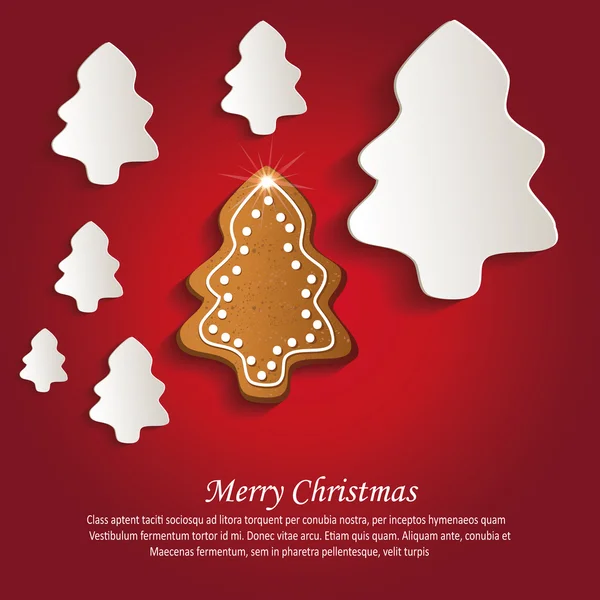 Árboles de Navidad de jengibre tarjeta de felicitación vector rojo — Vector de stock