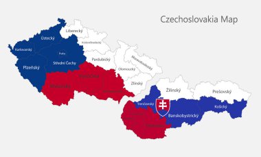 Çekoslovakya haritasının idari bölümler vektörüyle bayrak renklerinde haritası