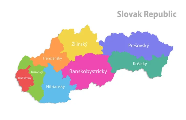 Szlovák Köztársaság Térképe Közigazgatási Egység Különálló Régiók Szlovákia Nevekkel Színes — Stock Vector