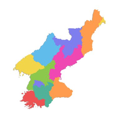 Kuzey Kore haritası, Kore Demokratik Halk Cumhuriyeti, idari bölüm, beyaz arka planda izole edilmiş renk haritası