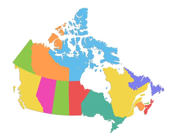 加拿大地图 行政区划 各州分离 彩色地图在白色背景空白栅上隔离 — 图库照片