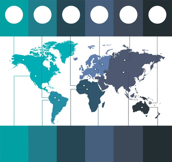 インフォグラフィック大陸の世界地図白い背景の青の色空 — ストック写真