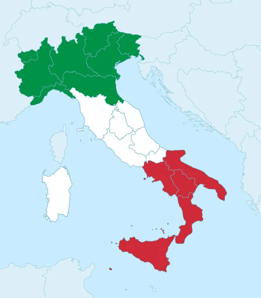 Italia Mappa Colori Bandiera Con Stati Vicini Divisione Amministrativa Sfondo — Foto Stock