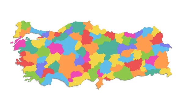 トルコ地図 行政区画 個別地域 白の背景に孤立したカラーマップ — ストック写真