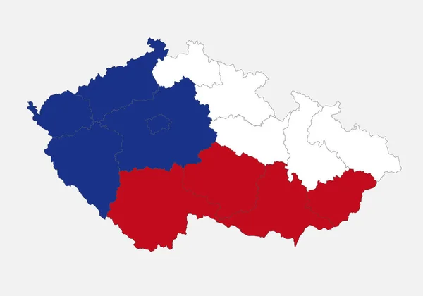 Çek Cumhuriyeti Nin Bayrak Renginde Idari Bölümleri Boş Haritası — Stok fotoğraf