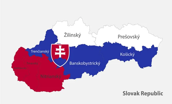 斯洛伐克国旗上的斯洛伐克共和国地图 带有行政区划矢量 — 图库矢量图片