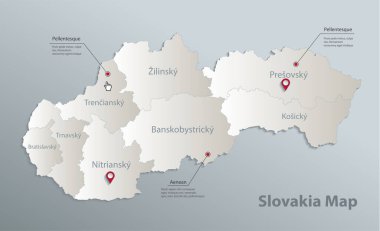 Slovakya haritası, Slovakya Cumhuriyeti isimli idari bölüm, mavi beyaz kart kağıdı 3D vektör