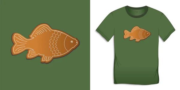 Desain Grafis Untuk Kaos Oblong Ikan Mas Natal Roti Jahe - Stok Vektor