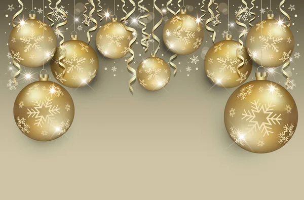 ゴールドクリスマスボール グリーティングカードテンプレート空白のベクトル — ストックベクタ