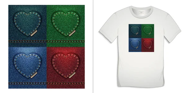 Hart Grafisch Ontwerp Voor Valentijnsdag Shirt Print Gekleurde Textuur Jeans — Stockfoto