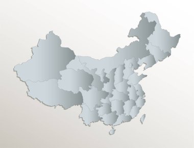 Çin haritası, idari bölüm, beyaz mavi kart kağıdı 3D boş