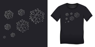 Kar taneleri tebeşir deseni, Noel motifi resmi, tişörtlerin boş şablonu için grafik tasarımı