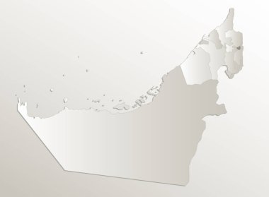 Birleşik Arap Emirlikleri haritası, idari bölüm, bölgeleri ayırır, kart kağıdı 3D doğal boşluk