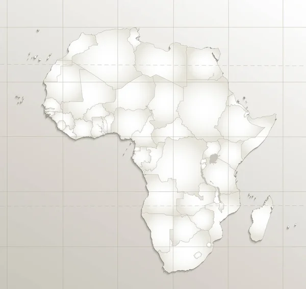 アフリカ地図カラフルで新しい政治的な詳細な地図 個別の州 都市と海の名前を持つ 自然紙3D影のブランク — ストック写真