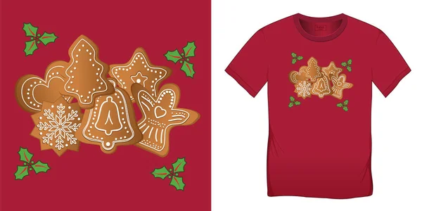 Gingerbread Holly Leaves Graphic Design Shirts Christmas Motif Image Blank — Stock Photo, Image