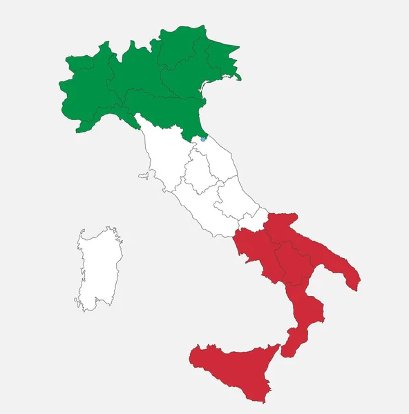 Mappa Dell Italia Nei Colori Della Bandiera Con Divisioni Amministrative — Foto Stock