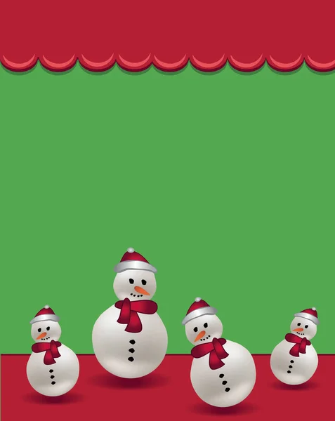 Buon Natale Biglietto Auguri Verde Modello Rosso Con Pupazzo Neve — Foto Stock