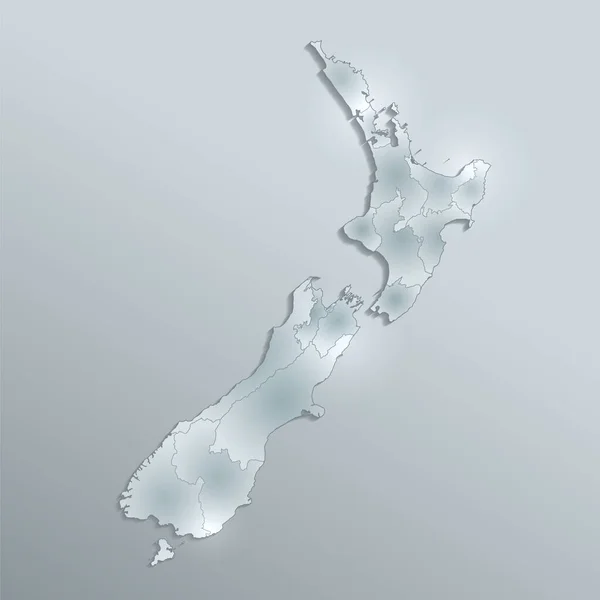 Yeni Zelanda Haritası Idari Bölümü Bölgeleri Ayırır Tasarım Cam Kartı — Stok fotoğraf