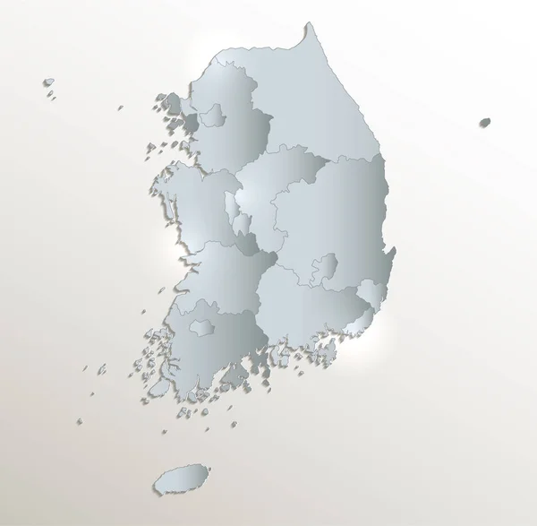 Jižní Korea Mapa Korejská Republika Administrativní Oddělení Bílý Modrý Papír — Stock fotografie