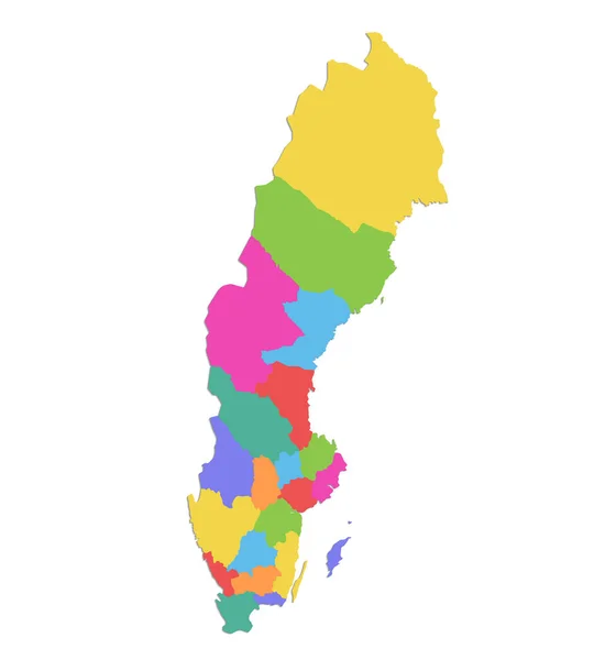 Švédsko Mapa Administrativní Rozdělení Názvy Barvy Mapa Izolované Bílém Pozadí — Stock fotografie