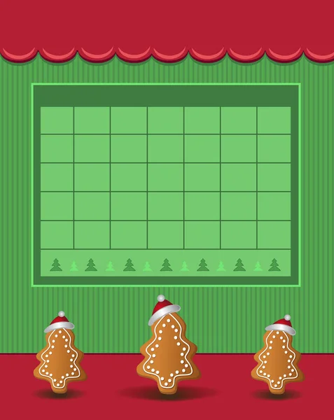 Calendar December Christmas Year 2021 Trees Gingerbread Cap Red Green — Stock Photo, Image