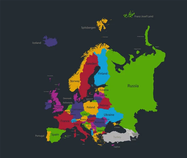 Інфографіка Карта Європи Плоскі Кольори Дизайну Іменами Окремих Держав Синій — стокове фото