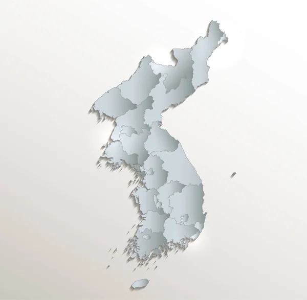 Korea Kaart Noord Zuid Administratieve Indeling Wit Blauw Kaartpapier Blanco — Stockfoto